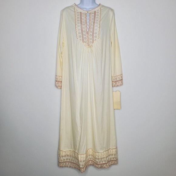 Barbizon Womens Featheraire Flannel Embroiderd Eyelet Nightgown Size M Prairie